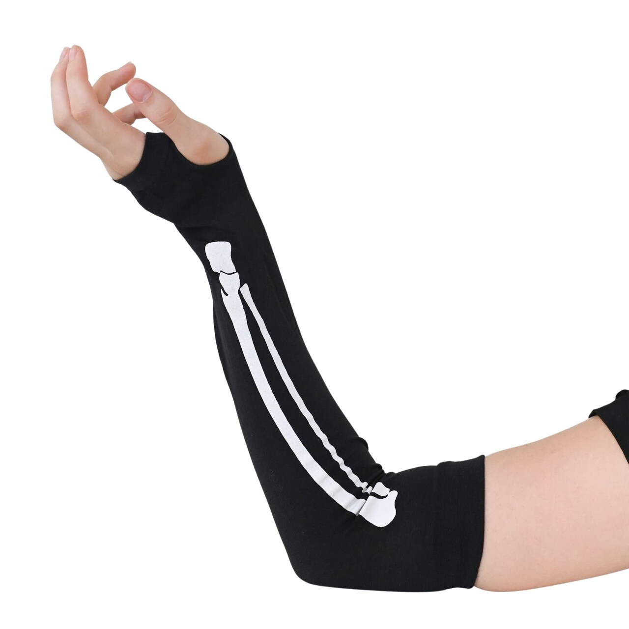 Bone Hand Skeleton Gloves - Costume Accessories Fingerless Skeleton Stretch Elbow Gloves for Adults and Children
